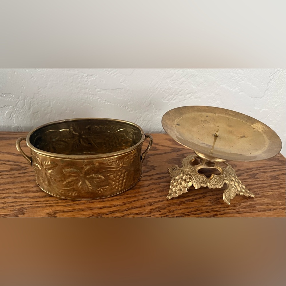 Vintage Brass Planter and Candle Holder